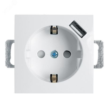 Розетка одноместная (механизм) с/з 250В, 16А с USB 1А, серия Эрна, белый, Stekker - PST16-9111-01 39318 FERON