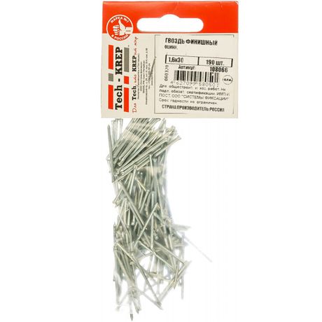 Гвоздь финишный оцинк. 1,6х30 (190 шт) - пакет ( 0,099 кг) | 108066 Tech-KREP