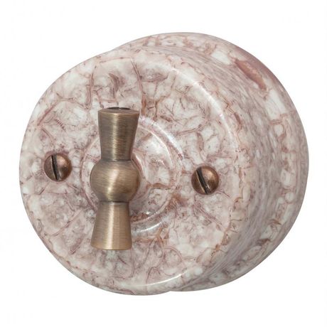 Выключатель проходной поворотный 1-кл. ОП Лизетта 10А IP20 ретро 2 полож. керамика мрамор Bironi B1-201-09