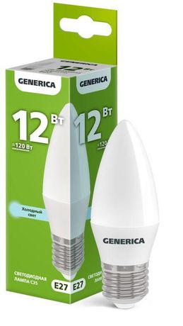 Лампа светодиодная C35 свеча 12Вт 230В 6500К E27 GENERICA - LL-C35-12-230-65-E27-G IEK