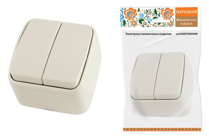 Выключатель 2-кл. открытой установки IP20 10А, сл. кость "Дача" Народная | SQ1824-0015 TDM