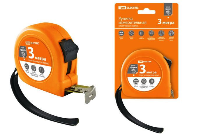 Рулетка длина 3 м стальная лента ширина 16 мм пластиковый корпус "Гранит" | SQ1018-0101 TDM