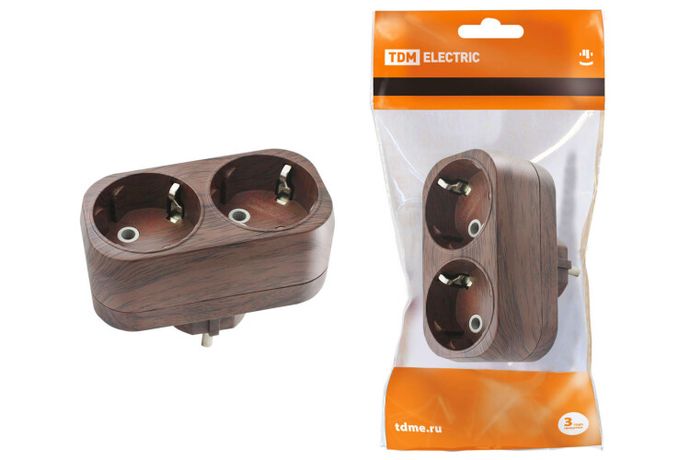 Блок на 2 гнезда 2П+З плоский 16А 250B "Эко" (бук) | SQ1806-0079 TDM