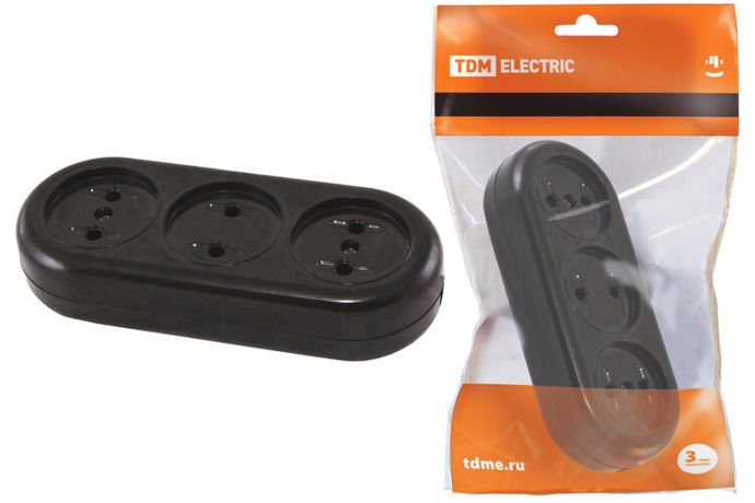 Розеточная колодка 3 гнезда 2П 16А макс. "Ретро" 250B (карболит) | SQ1806-0104 TDM