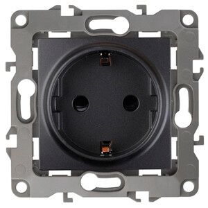 Розетка 1-м СП Эра12 12-2001-05 16А IP20 16AX 250В 2P+E Schuko без монтаж. лапок механизм антрацит Эра Б0014685