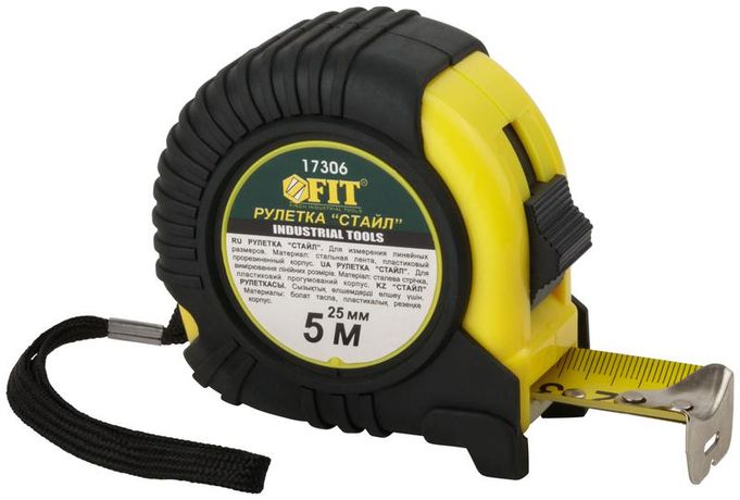 Рулетка Профи Стайл 5мх25мм прорезиненный корпус FIT 17306 РОС