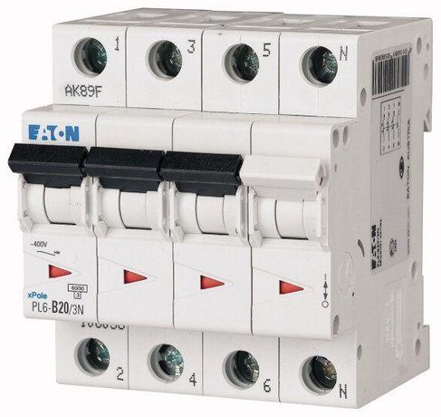 Выключатель автоматический 20А кривая отключения В 3+N полюса отключающая способность 6 кА - 106038 EATON