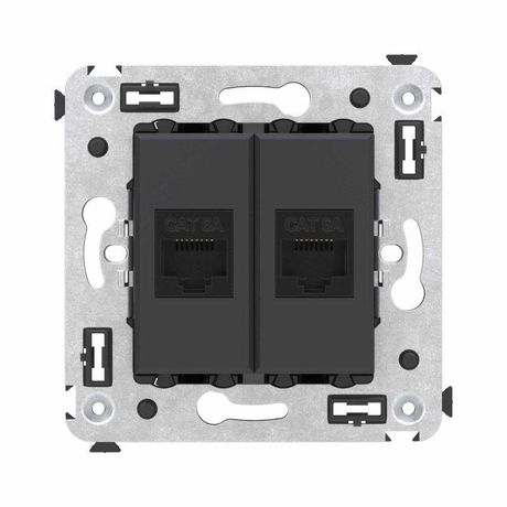 Компьютерная розетка RJ-45 без шторки в стену, кат.6А двойная, "Avanti", "Черный матовый" | 4412674 DKC ДКС