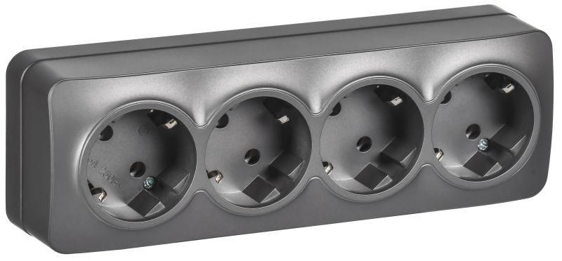 Розетка 4-м ОП GLORY РС24-3-ХСм 16А с заземл. без защ. шторок сталь матов. IEK ERH41-K46M-16