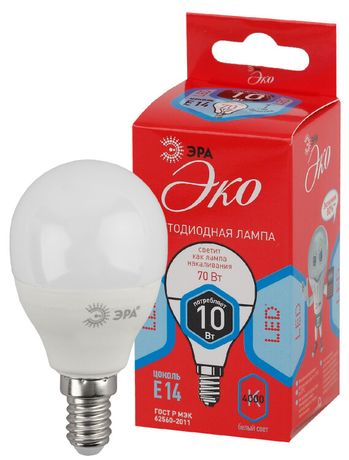 Лампа светодиодная RED LINE ECO LED P45-10W-840-E14 диод, шар, 10Вт, нейтр, E14 | Б0032969 ЭРА