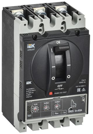 Выключатель автоматический в литом корпусе ARMAT 3P типоразмер A 85кА 63А расцепитель электронный стандартный - AR-MCCB-3A-085-0063A-ELSC IEK