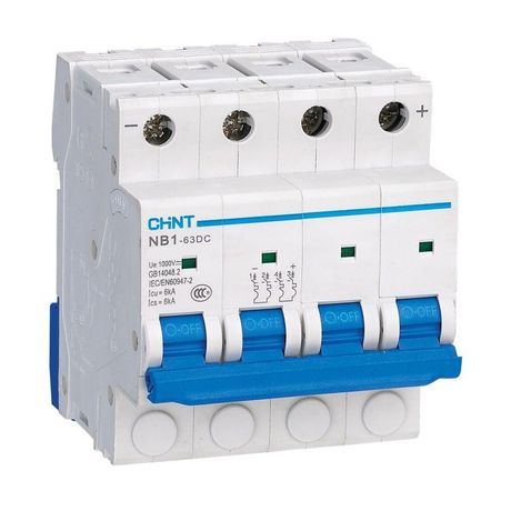 Выключатель автоматический четырехполюсный пос.тока NB1-63DC 4P C4A DC1000В 6kA (R) | 182730 CHINT