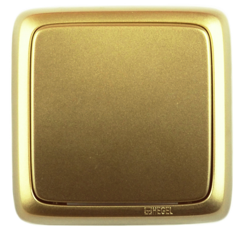 Выключатель одноклавишный наружный с изоляционной пластиной золото 10А - ВА10-113-07 HEGEL