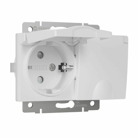 Розетка двойная влагозащ. с зазем. защит. крышками и шторками (белый) Werkel W1172201 | a057276