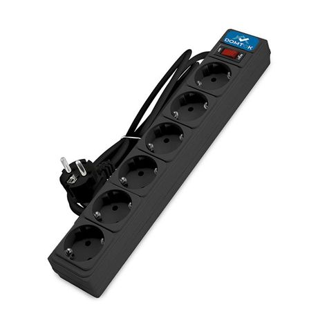 Удлинитель с сетевым фильтром 6х1.8м заземл 10А IP20 2.2кВт ПВС 3х1 выкл. черн. DOMTOK 2521