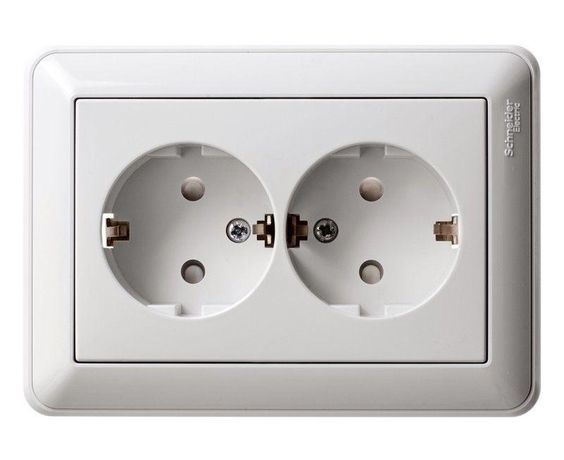 Розетка 2-м СП W59 16А IP20 с заземл. защ. шторки в сборе бел. SE RS16-255-18 APC