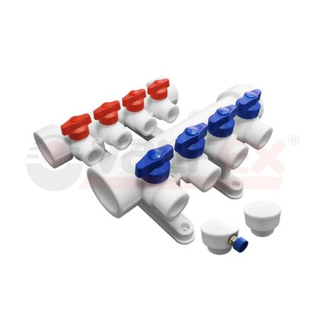 Коллектор 32x20 с 5 выходами, полипропиленовый PPR белый - 101143205 VALFEX