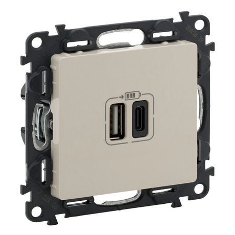 Устройство зарядное Valena Life с 2-мя USB-разъемами тип A-тип C 240В/5В 3000мА лиц. панелью сл. кость Leg 753206 Legrand