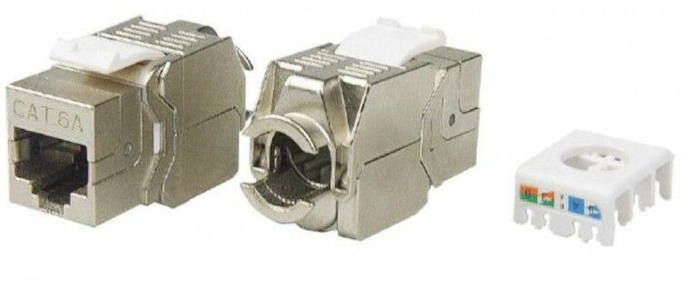 Вставка Keystone Jack RJ45 (8P8C) кат.6A (10G) экранир. KJ8-8P8C-C6A-180-TLS-SH-F-WH тип 180град. Toolless бел. Hyperline 426184