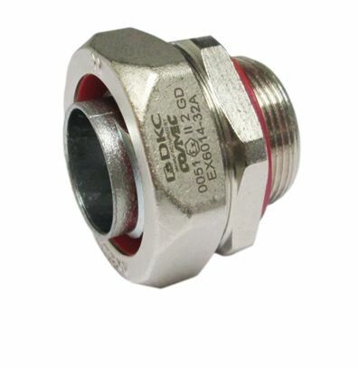 Взрывозащищенная Ex e муфта металлорукав-коробка. DN26 мм. M25х1,5.Никелированная латунь. IP66/67 - EX6014-2527 ДКС
