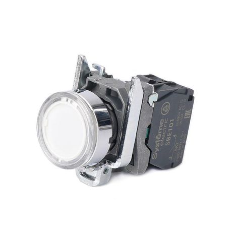 Кнопка модульная SB4 с подсветкой в сборе 22мм металл 24ВDC 1НО бел. SE SB4BW31B1 APC