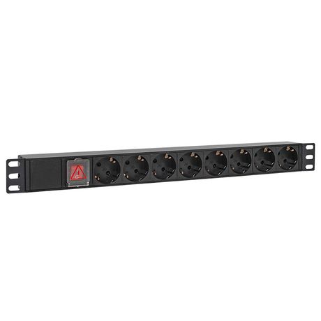 Блок розеток PDU TERACOM PRO 19'' 1U 16А/250В 8 Schuko с выключателем шнур питания длиной 2 метра сечение 3x1.5 мм2 вилка корпус алюминий черный - TRP-HPD-LS-16A-8SH-2MSH EKF