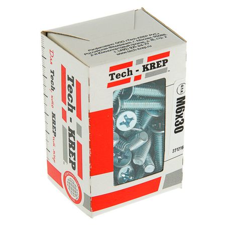 Винт DIN965 с потайной головкой оцинк. М6х30 (60 шт) - коробка ок. ( 0,383 кг) | 105242 Tech-KREP