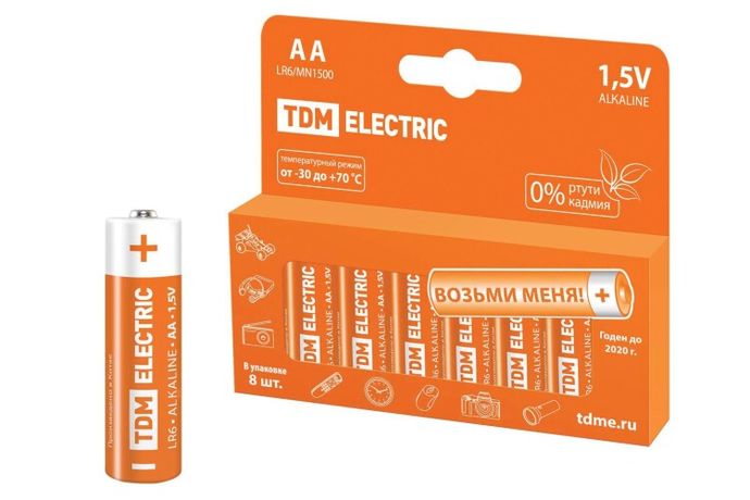 Элемент питания LR6 AA Alkaline 1,5V PAK-8 | SQ1702-0009 TDM