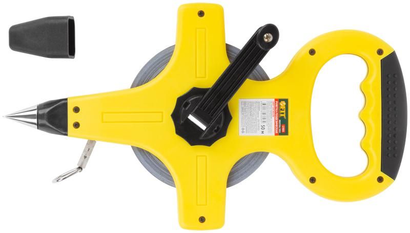 Рулетка геодезическая 50м стальная лента открытый пластик. корпус прорезиненная ручка желт. FIT 17803 РОС