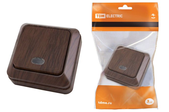 Переключатель на 2 направления 1-кл. открытой установки с подсветкой IP20 10А, бук "Ладога" | SQ1801-0032 TDM