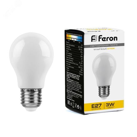 Лампа светодиодная LED 3вт Е27 2700K шар - LB-375 38266 FERON