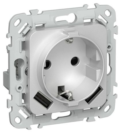 Розетка 1-м СП FLITE РСЮша11-1-ФлА 16А с USB A+A 3.1А заземл. защ. шторками безвинтовое крепление механизм алюм. IEK FI-R14-16-1-U21-D31-K47 IEK арт. FI-R14-16-1-U21-D31-K47