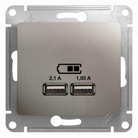 Розетка USB 2-м СП Glossa тип A+A 5В/2100мА 2х5В/1050мА механизм платина SE GSL001233 APC