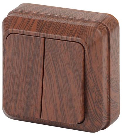 Выключатель двухклавишный наружный (открытой установки) венге 10А 250В Intro Quadro 2-104-10 - Б0053761 ЭРА