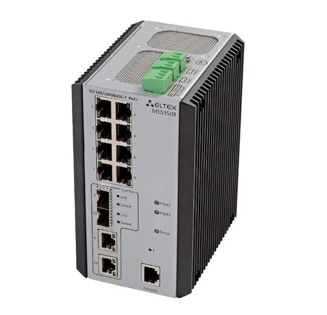Коммутатор Ethernet 8х10/100/1000Base-T 2хcombo 10/100/1000Base-T/1000Base-X L2 20-70 VDC ELTEX MES3508