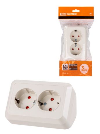 Розетка угловая двойная 2П+3 открытой установки с з/ш IP20 250В 16А сл. кость "Ладога" | SQ1801-0243 TDM