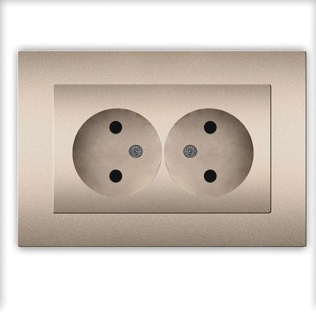 Розетка двухместная UNIVersal серия Афина б/з, с/у, 16А, 220В, шампань (еврослот), механизм - A0102-Br Союз