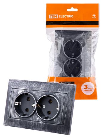 Розетка двойная 2П+З 16А 250В старинное серебро "Лама" | SQ1815-0666 TDM