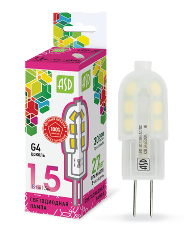 Лампа светодиодная LED-JC-standard 1.5Вт 12В G4 6500К 135Лм | 4690612026367 ASD