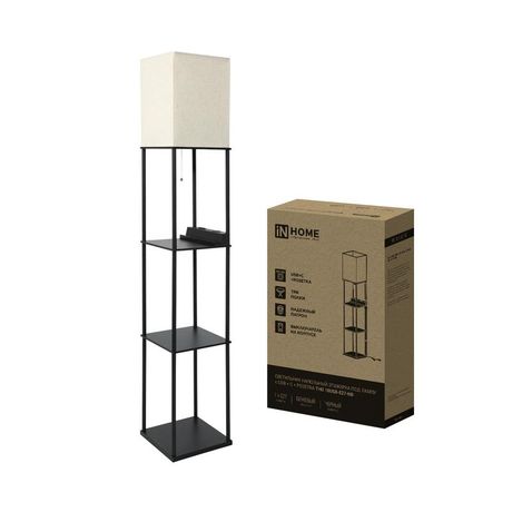 Светильник ТНО 10USB-Е27-NB USB-C этажерка напольн. розетка абажур беж./корпус черн. IN HOME 4690612064482
