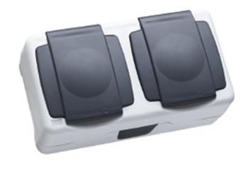 Розетка с заземлением и крышкой двойная, IP55, серый цвет - 36064201 Makel