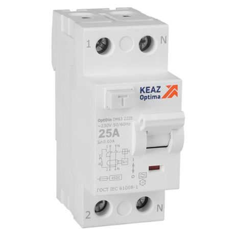 Выключатель дифференциального тока (УЗО) без защиты от сверхтоков 2П 25А 30мА A 4,5кА OptiDin DM63-2225-A-4,5-УХЛ4 - 343912 КЭАЗ