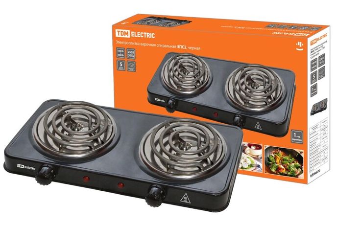 Электроплитка двухконф. ЭПС2 230 В, 2х1 кВт, спираль, черная, | SQ2504-0016 TDM