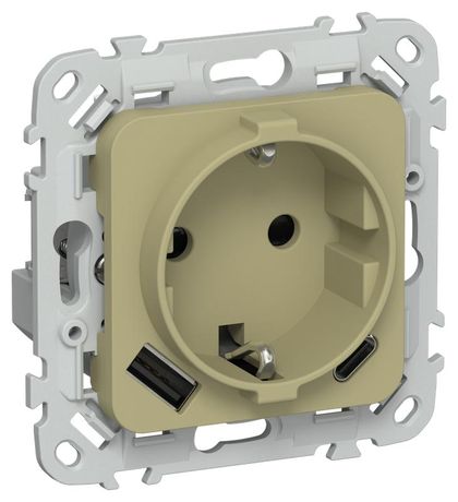 Розетка 1-м СП FLITE РСЮшс11-1-ФлО 16А с USB A+C 20Вт заземл. защ. шторками безвинтовое крепление механизм олив. IEK FI-R14-16-1-U22-020-K26 IEK (ИЭК) арт. FI-R14-16-1-U22-020-K26