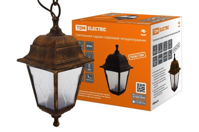 Светильник садово-парковый НСУ 04-60-001 четырехгранник, подвес, пластик, расс.пластик, бронза | SQ0330-0776 TDM