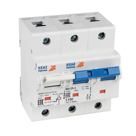 Выключатель автоматический модульный 2п C 125А 10кА OptiDin BM125-2NC125-НР-8ln-УХЛ3 с независимым расцепителем КЭАЗ 336374