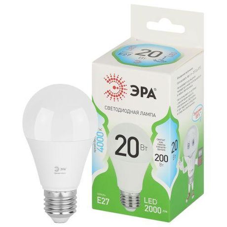 Лампа светодиодная LED 20 Вт 2000Лм 4000К груша нейтральный E27 220-240В A60-20W-840-E27 Green Line - Б0067116 ЭРА