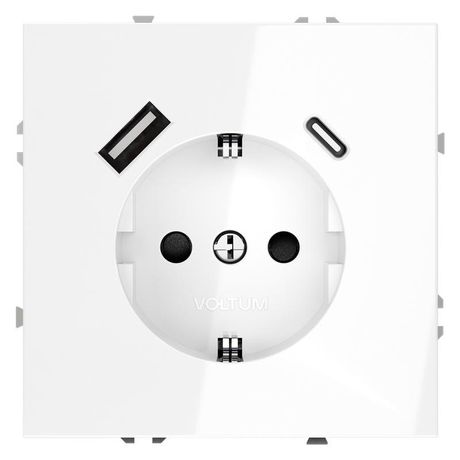 Розетка 1-м СП S70 16А с USB тип A+С механизм заземл. защ. шторки бел. глянцевый Voltum VLS040501 Voltum арт. VLS040501