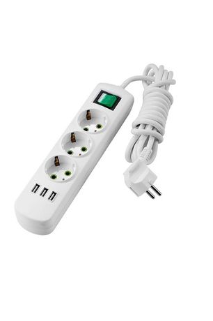 Удлинитель 3х3м с заземл. Letitia USB выкл. LEZARD 721-0303-302U