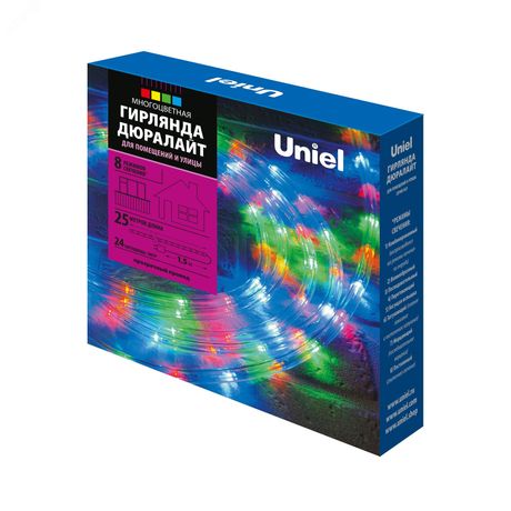 Гирлянда светодиодная ULD-D50 25M/С08 IP44 MULTI Дюралайт 25м с контроллером разноцветный свет. провод бел. Uniel UL-00008574
